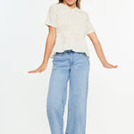 Girls Cropped Wide Leg Jeans - Medium Wash Girls Pants + Leggings Kan Can USA
