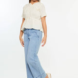 Girls Cropped Wide Leg Jeans - Medium Wash Girls Pants + Leggings Kan Can USA