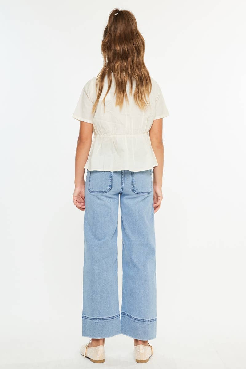 Girls Cropped Wide Leg Jeans - Medium Wash Girls Pants + Leggings Kan Can USA