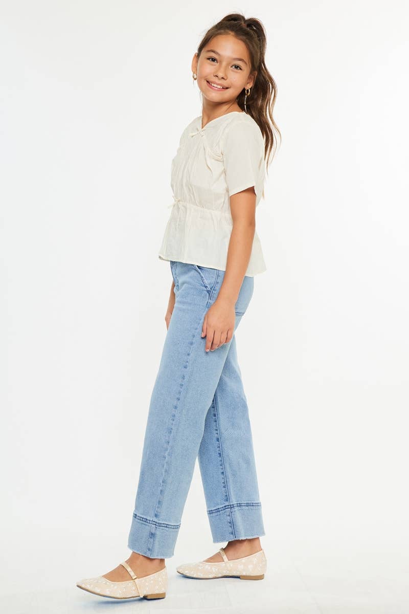 Girls Cropped Wide Leg Jeans - Medium Wash Girls Pants + Leggings Kan Can USA