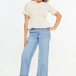 Girls Cropped Wide Leg Jeans - Medium Wash Girls Pants + Leggings Kan Can USA