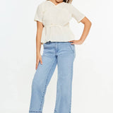 Girls Cropped Wide Leg Jeans - Medium Wash Girls Pants + Leggings Kan Can USA