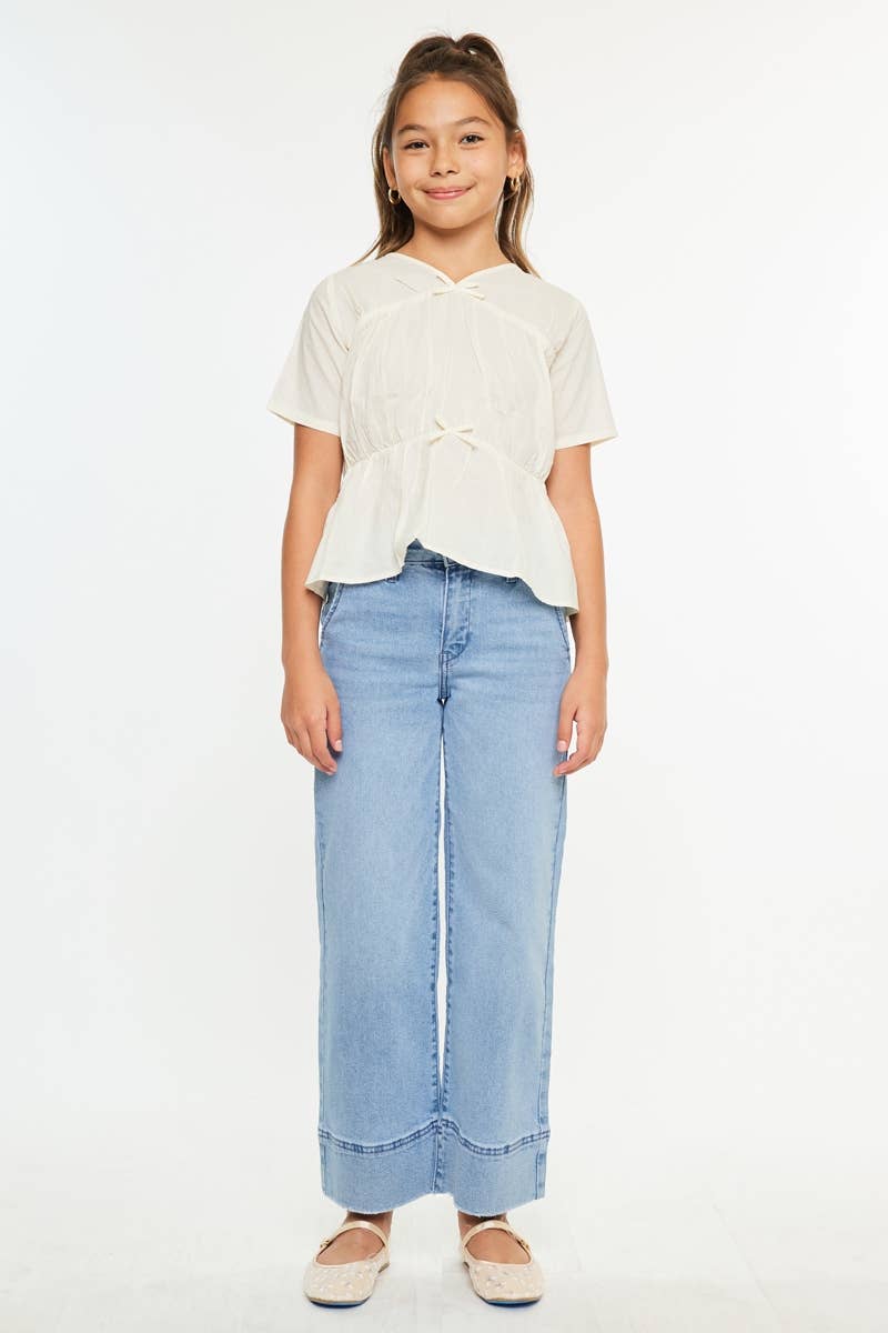 Girls Cropped Wide Leg Jeans - Medium Wash Girls Pants + Leggings Kan Can USA