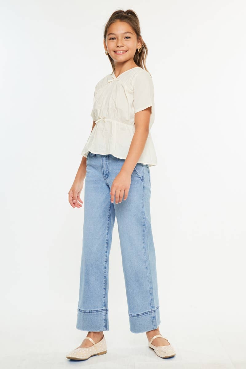 Girls Cropped Wide Leg Jeans - Medium Wash Girls Pants + Leggings Kan Can USA