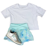 Girls Crossover Hybrid Shorts w/ Inner Pant - Tie Dye Ice/Nantucket Breeze Girls Shorts 90 Degree by Reflex