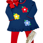 Girls Flower Knit Tunic Set - Navy Blue Girls Sets Claire & Charlie