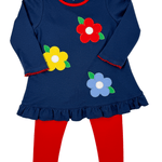 Girls Flower Knit Tunic Set - Navy Blue Girls Sets Claire & Charlie