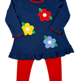 Girls Flower Knit Tunic Set - Navy Blue Girls Sets Claire & Charlie