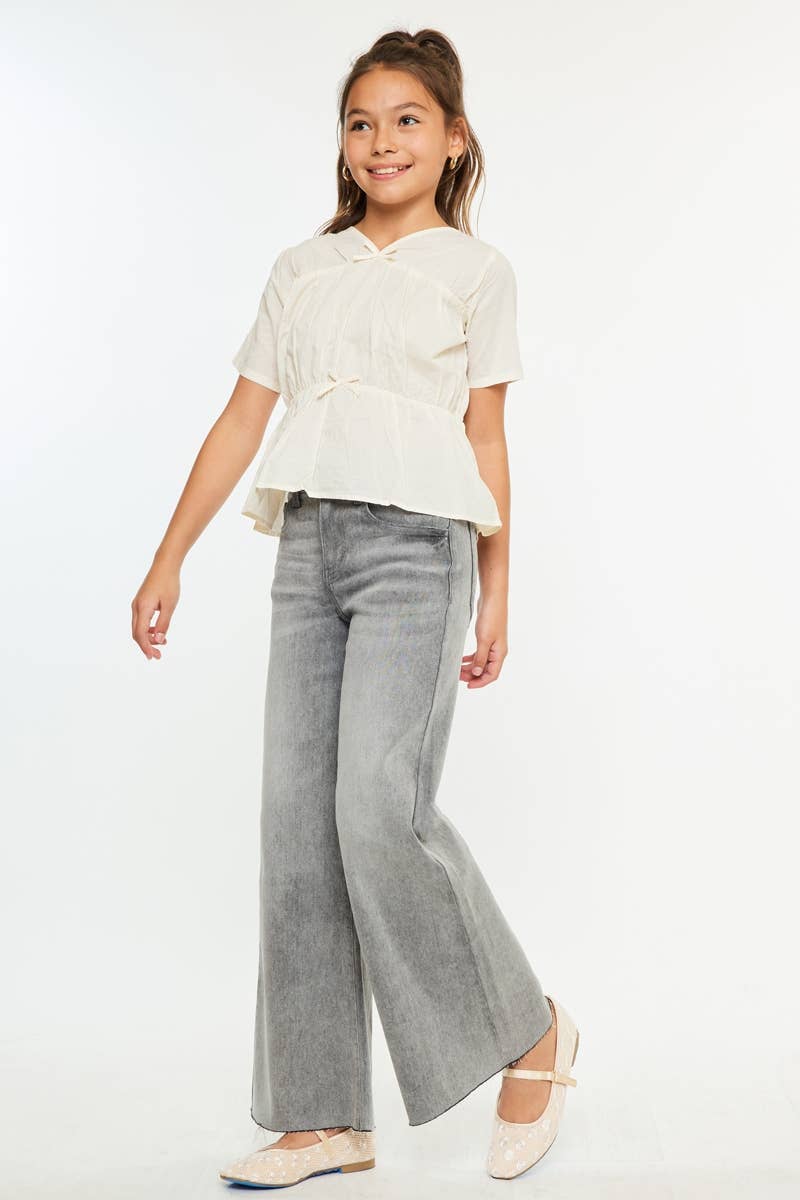 Girls High Rise Palazzo Crop Jeans - Lt. Gray Girls Pants + Leggings Kan Can USA