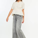 Girls High Rise Palazzo Crop Jeans - Lt. Gray Girls Pants + Leggings Kan Can USA