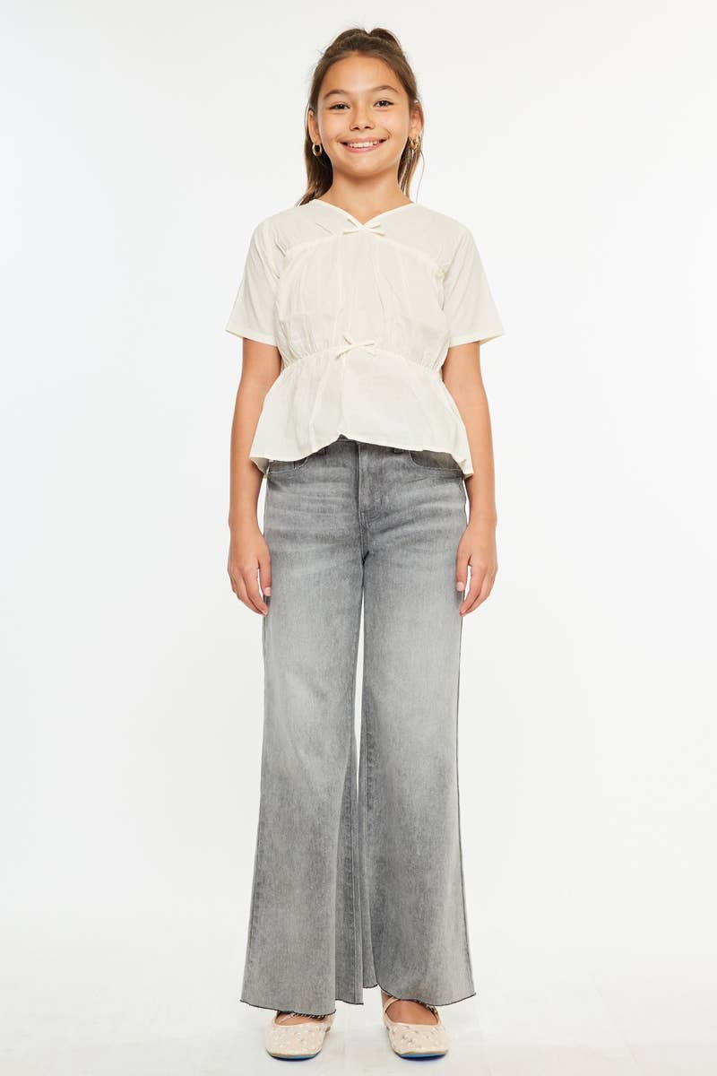 Girls High Rise Palazzo Crop Jeans - Lt. Gray Girls Pants + Leggings Kan Can USA