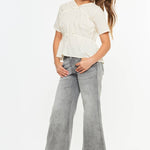 Girls High Rise Palazzo Crop Jeans - Lt. Gray Girls Pants + Leggings Kan Can USA