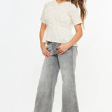 Girls High Rise Palazzo Crop Jeans - Lt. Gray Girls Pants + Leggings Kan Can USA