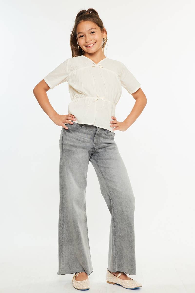 Girls High Rise Palazzo Crop Jeans - Lt. Gray Girls Pants + Leggings Kan Can USA