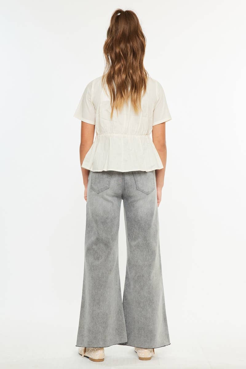 Girls High Rise Palazzo Crop Jeans - Lt. Gray Girls Pants + Leggings Kan Can USA