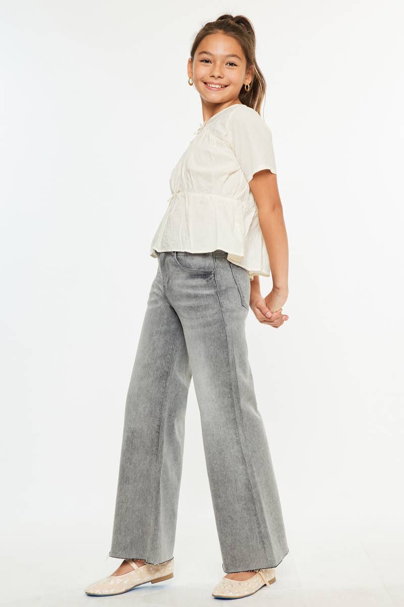 Girls High Rise Palazzo Crop Jeans - Lt. Gray Girls Pants + Leggings Kan Can USA