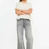Girls High Rise Palazzo Crop Jeans - Lt. Gray Girls Pants + Leggings Kan Can USA