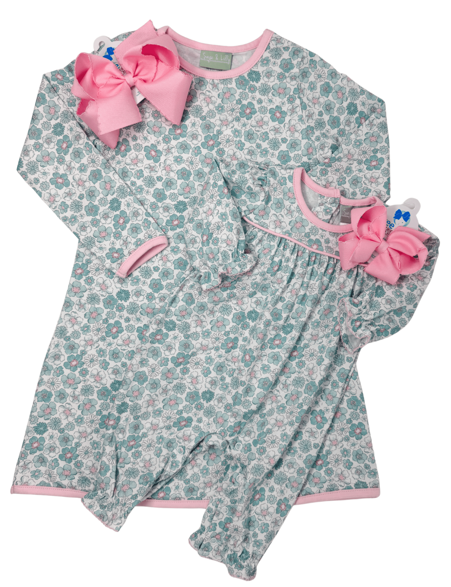 Girls Ice Blue Floral A-Line Dress Girls Play Dresses Sage & Lilly