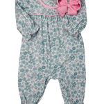 Girls Ice Blue Floral Piped Chest Bubble Girls Bubbles + Rompers Sage & Lilly