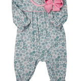 Girls Ice Blue Floral Piped Chest Bubble Girls Bubbles + Rompers Sage & Lilly