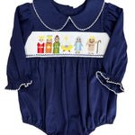 Girls Nativity Smocked L/S Bubble Girls Bubbles + Rompers Three Sisters