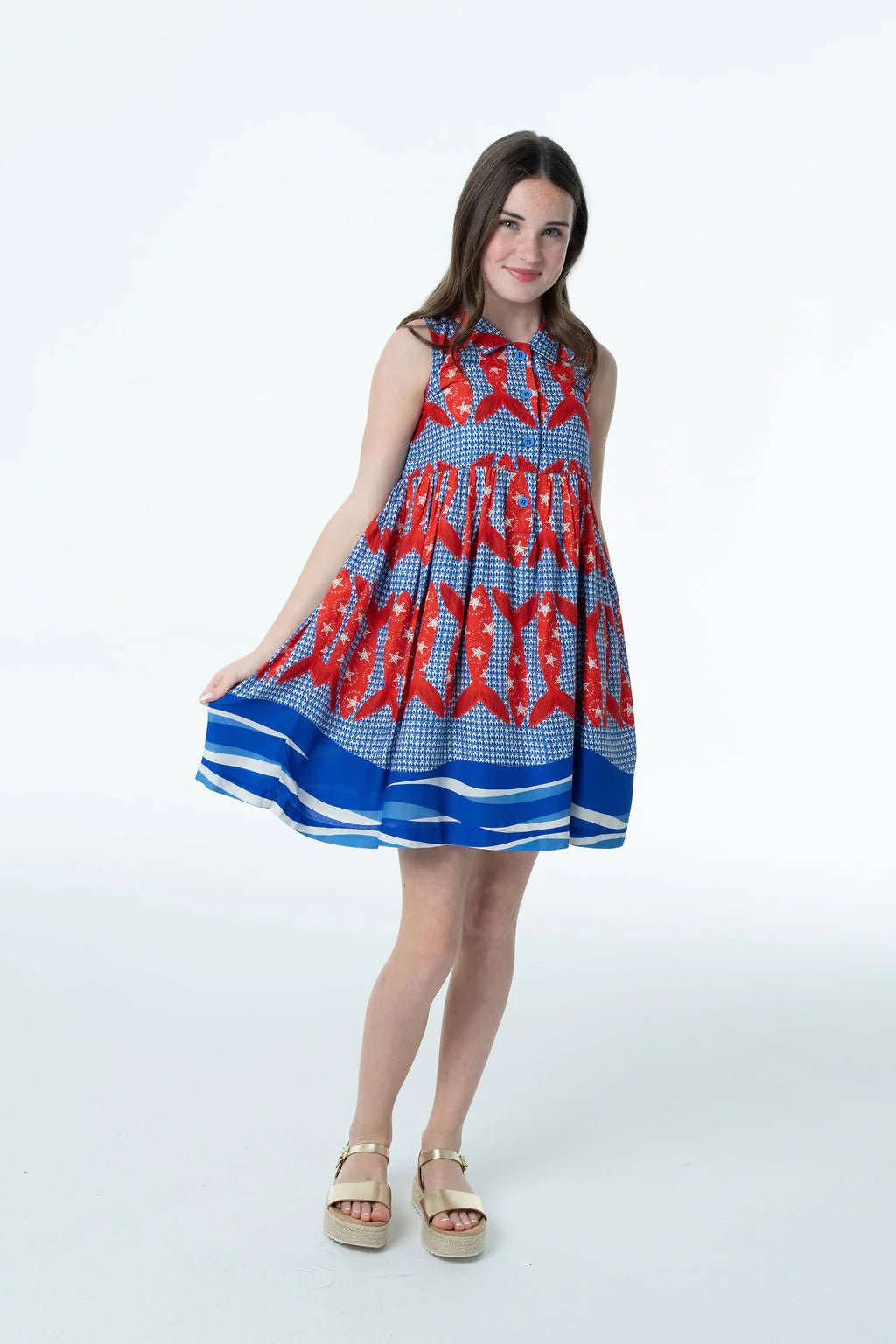 Girls Rachel Harbor Catch Dress - Bright Red Girls Occasion Dresses Briton Court