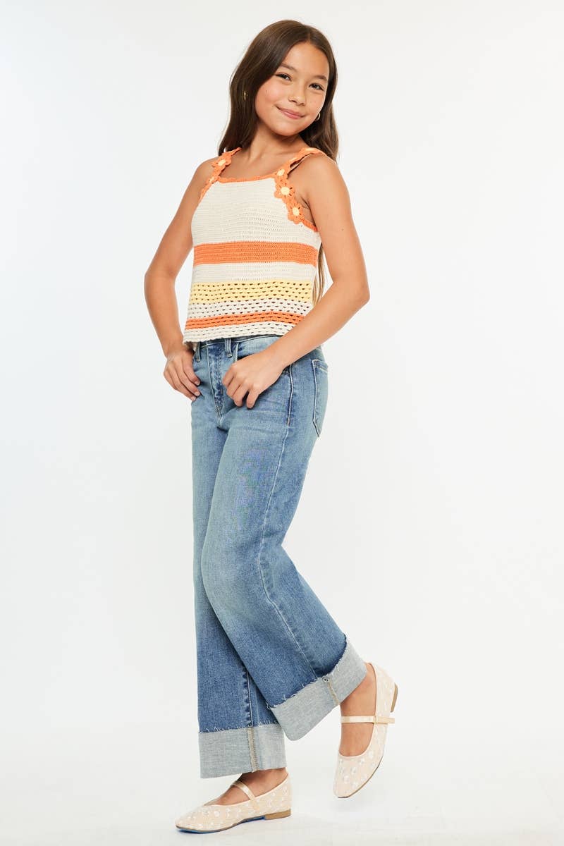 Girls Raw Edge Wide Leg Jeans - Medium Girls Pants + Leggings Kan Can USA