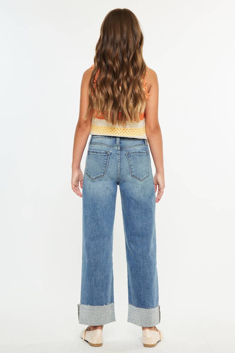 Girls Raw Edge Wide Leg Jeans - Medium Girls Pants + Leggings Kan Can USA