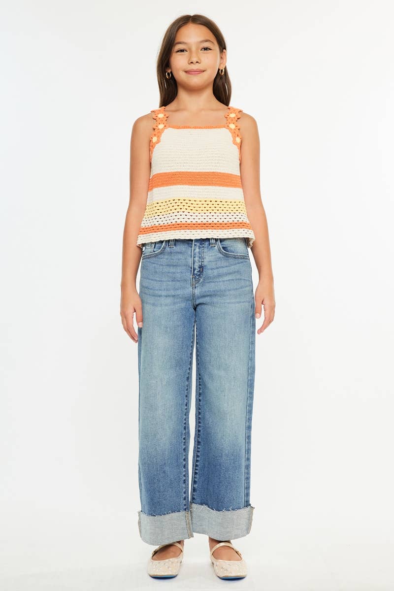 Girls Raw Edge Wide Leg Jeans - Medium Girls Pants + Leggings Kan Can USA