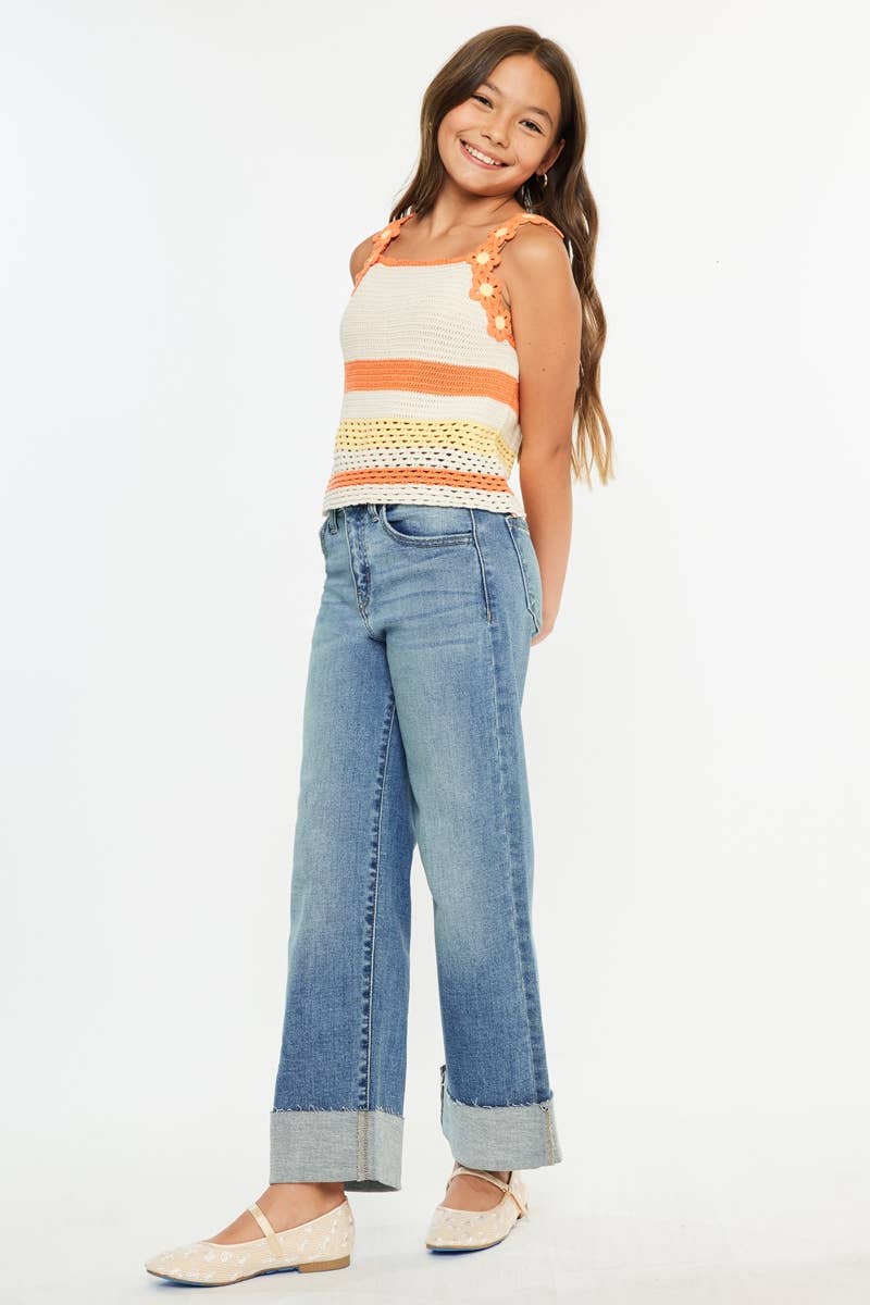 Girls Raw Edge Wide Leg Jeans - Medium Girls Pants + Leggings Kan Can USA