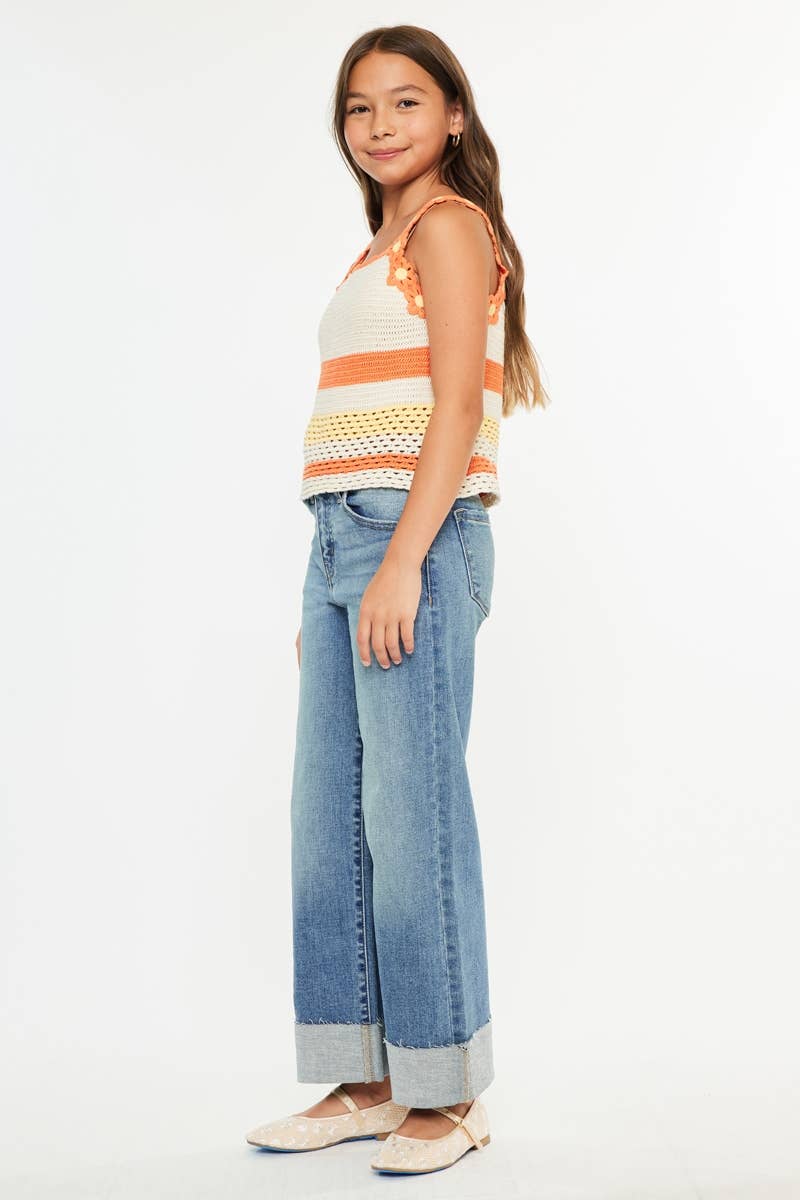 Girls Raw Edge Wide Leg Jeans - Medium Girls Pants + Leggings Kan Can USA
