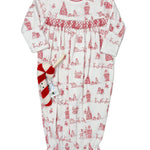 Girls Red Christmas Toile Hand Smocked Gown Baby Sleepwear Baby Loren