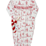 Girls Red Christmas Toile Hand Smocked Gown Baby Sleepwear Baby Loren