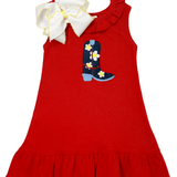 Girls Ruffle Neck Dress - Cowgirl Boot & Flowers Girls Play Dresses Luigi