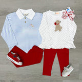 Girls Ruffle Swing Top - Red Hearts w/ Puppy Girls Tops + Tees Luigi