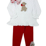 Girls Ruffle Swing Top - Red Hearts w/ Puppy Girls Tops + Tees Luigi