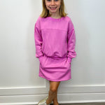 Girls Terry Brushed Crew Pullover and Skort Set - Cyclamen Girls Sets 90 Degree by Reflex