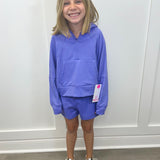 Girls Terry Brushed Half Zip Hoodie and Short Set - Periwinkle Girls Sets 90 Degree by Reflex