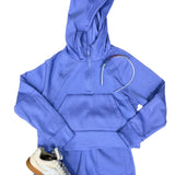 Girls Terry Brushed Half Zip Hoodie and Short Set - Periwinkle Girls Sets 90 Degree by Reflex