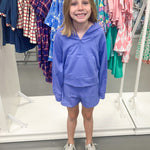 Girls Terry Brushed Half Zip Hoodie and Short Set - Periwinkle Girls Sets 90 Degree by Reflex