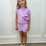 Girls Terry Short Sleeve Top + Short Set - Delicate Daisy Lilac Girls Sets 90 Degree by Reflex