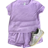Girls Terry Short Sleeve Top + Short Set - Delicate Daisy Lilac Girls Sets 90 Degree by Reflex