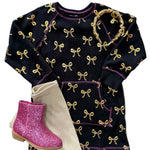 Gold Bows Sweatshirt Dress Girls Play Dresses Hatley