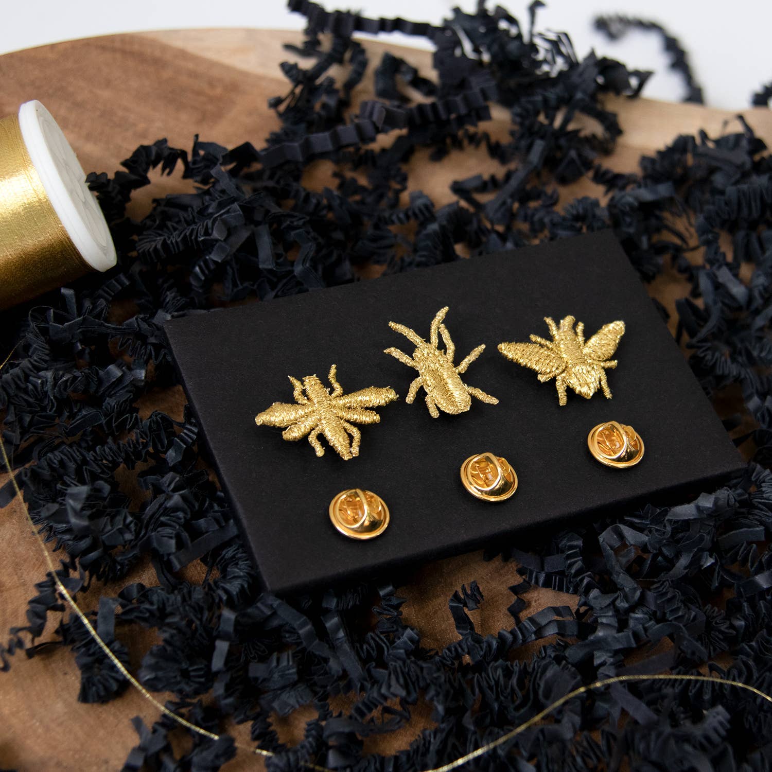 Golden Embroidered Brooches - 3 little Bugs Misc Accessories Botanopia USA - gifts , decor and cards for plant lovers