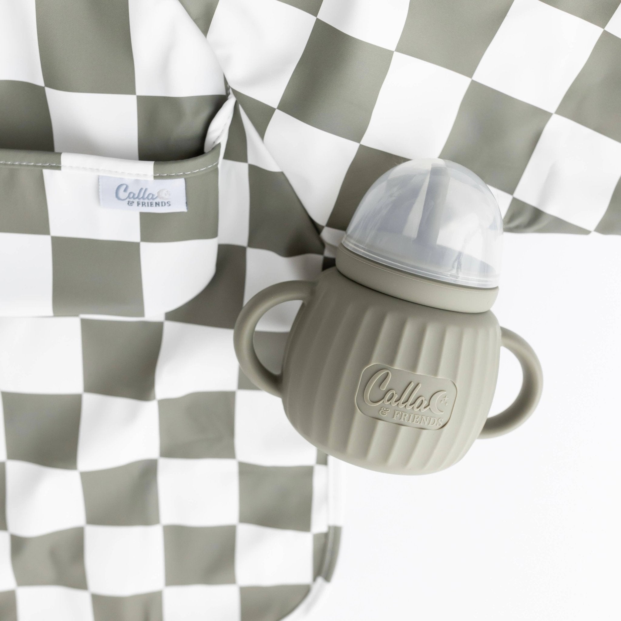 Grayson Long Sleeve Bib - Checkered - Pine Green Baby Accessories Calla & Friends