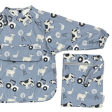 Grayson Long Sleeve Bib - Farm - Powder Blue Baby Accessories Calla & Friends