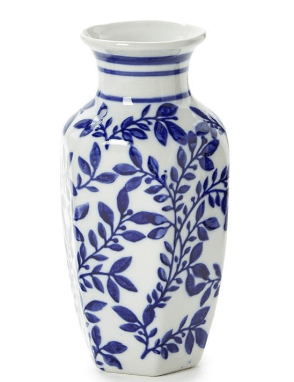 Hand-Painted Blue and White Chinoiserie Vases Home Decor Two's Company Hexagon