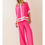 Heidi Contrast Trim Pants Set - Electric Fuchsia Tops Oddi