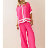 Heidi Contrast Trim Pants Set - Electric Fuchsia Tops Oddi