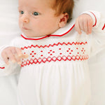 Henry Smocked Collared Boy Footie - White/Red Baby Sleepwear Magnolia Baby